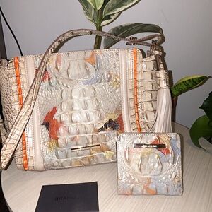 Brahmin Cream and Orange Embossed Shoulder Bag